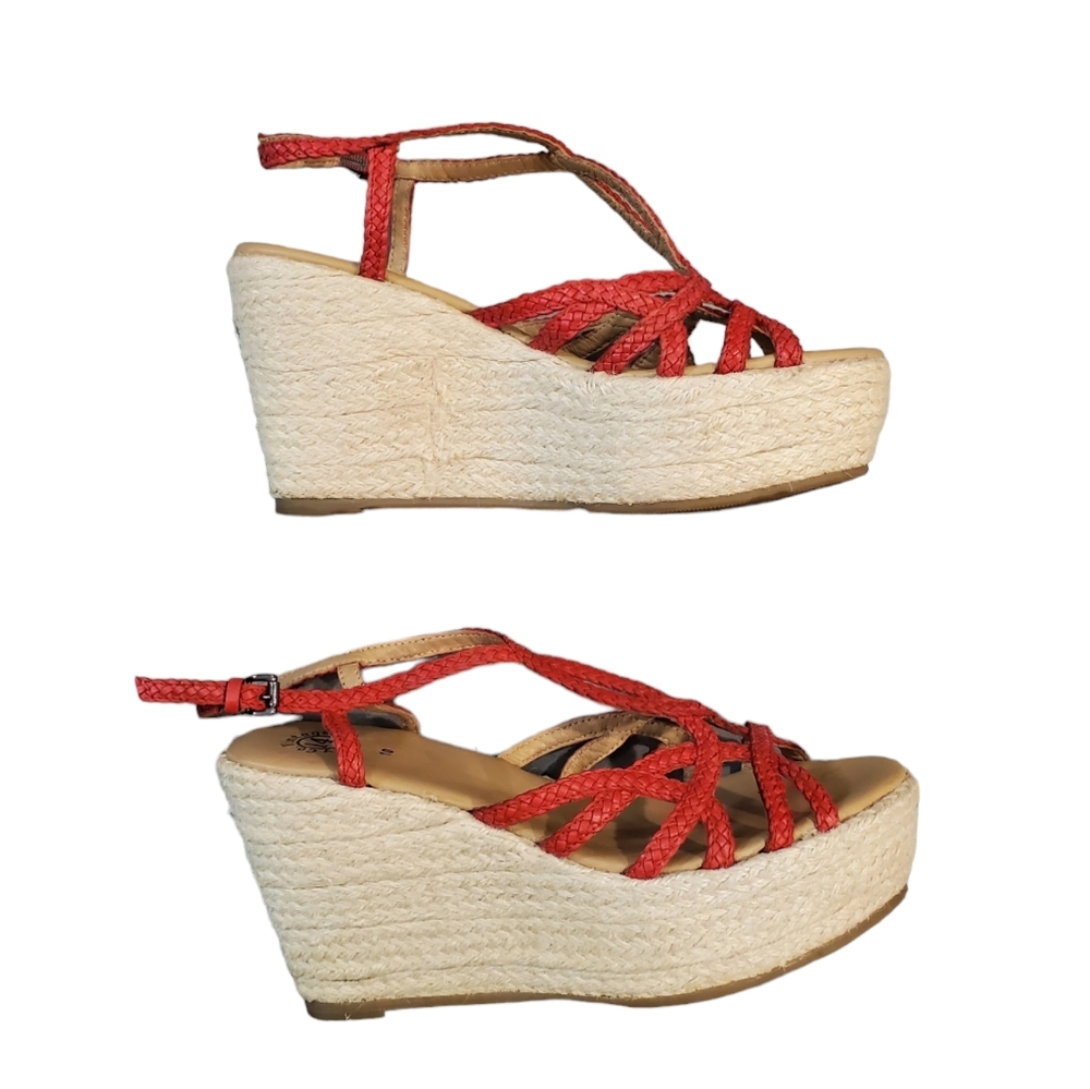 Vintage Foundry Espadrill Sandals Womens Size 10 Red Ankle Straps Wedge Sandals - Picture 4 of 13